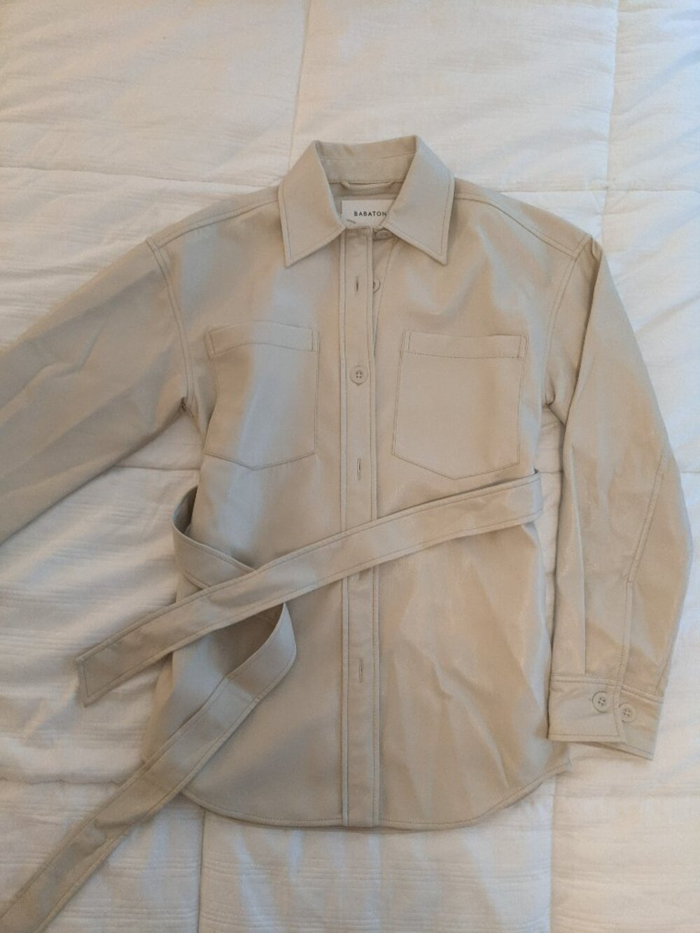 Aritzia Babaton Vegan Leather Belted Jacket | Cream | XXS | Shacket